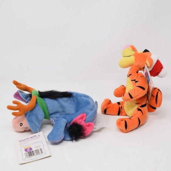 Disney Mattel Holiday Eeyore Tigger Antler Santa Hat Tags Christmas Plush Pooh - Picture 4 of 16